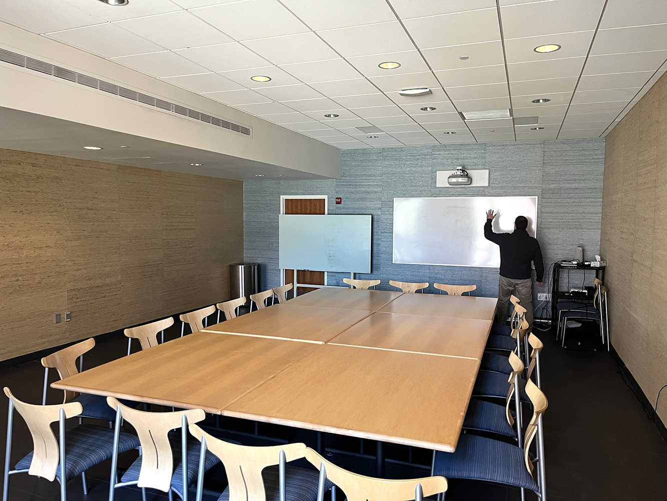 Agnes Irwin School classroom with whiteboard and mounted projector along back wall