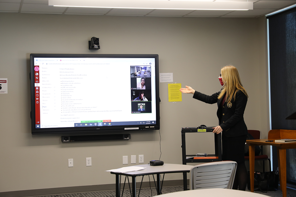 Rosemont College instructor using digital display in classroom